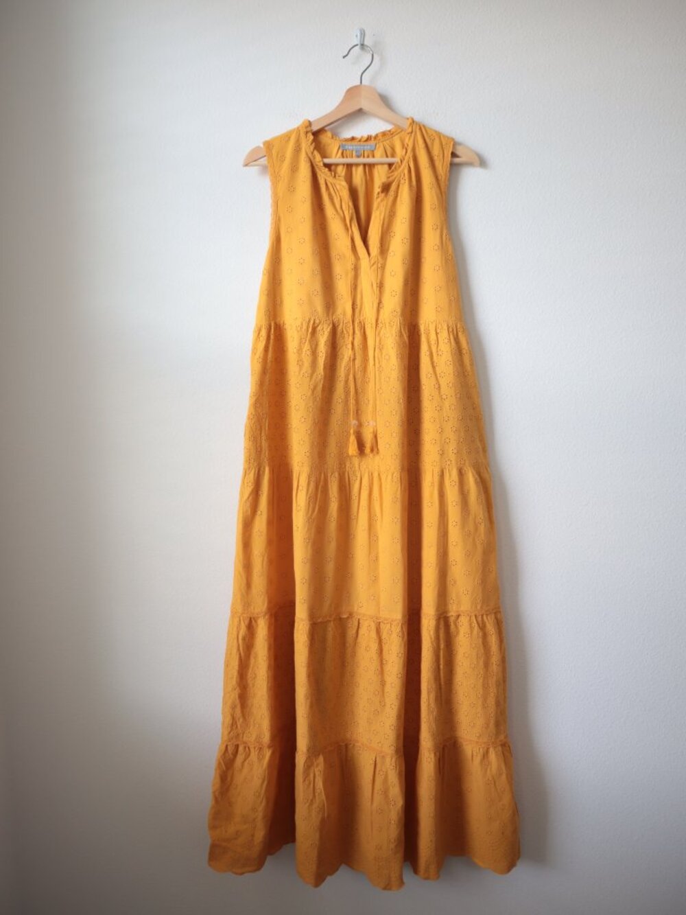 Daniel Rainn Golden Yellow Eyelet Lace Maxi Dress | M